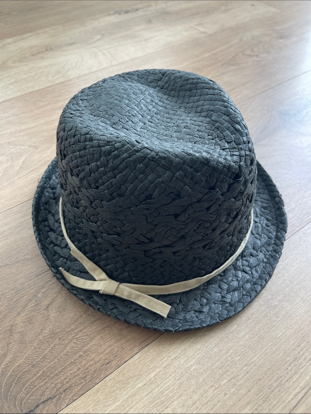 Women’s Black Braided Straw Fedora with Tan Band